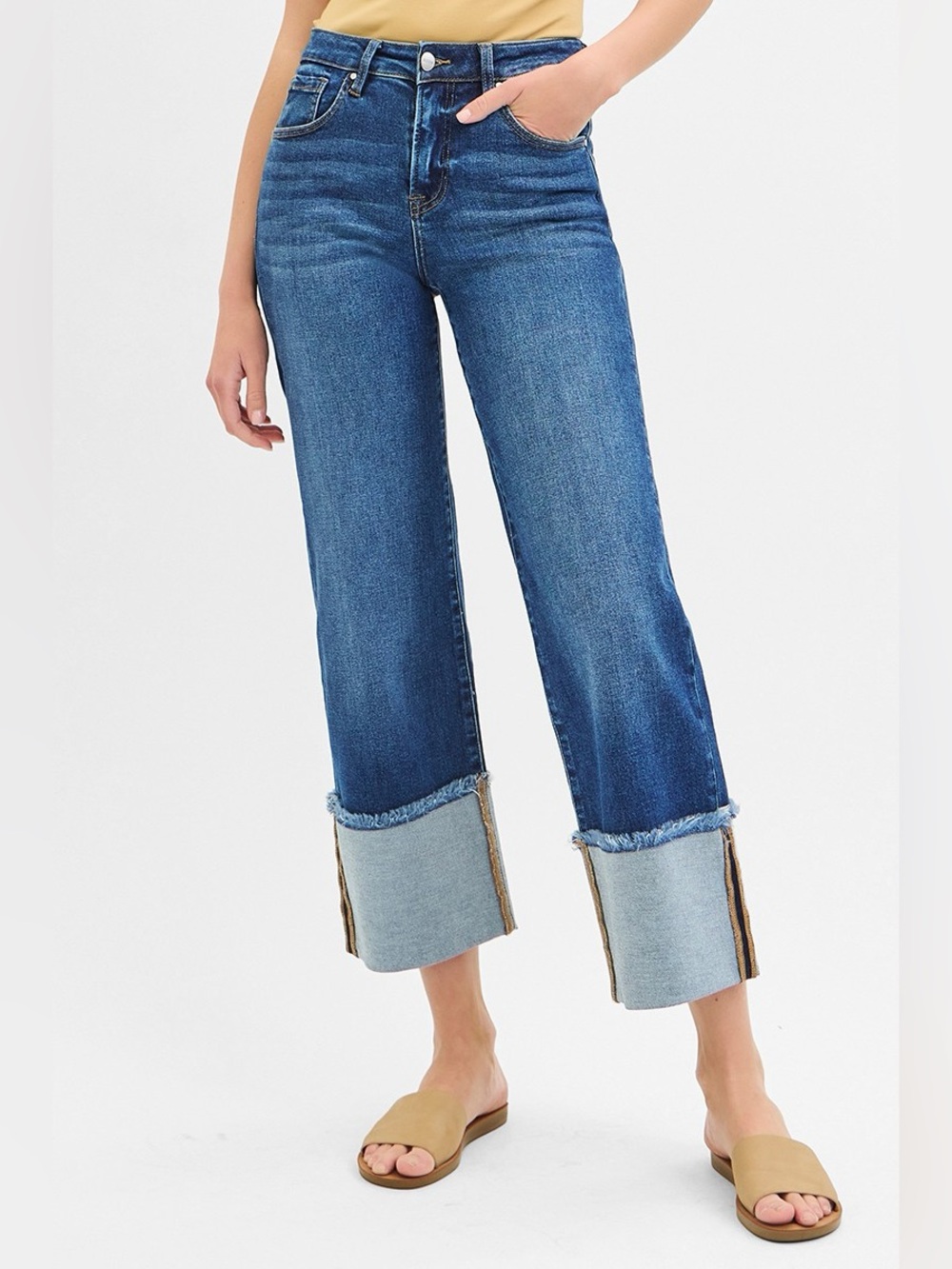 Women’s Blue Wide Crop Jeans - Picture 5 of 7